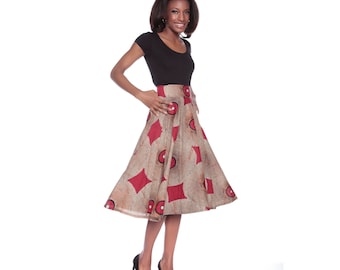 Ankara Skirt, African print skirt, Midi, Circle Skirt, Savannah Full Skirt- African Wax Print Skirt, Full skirt, Cream skirt, Beige Skirt