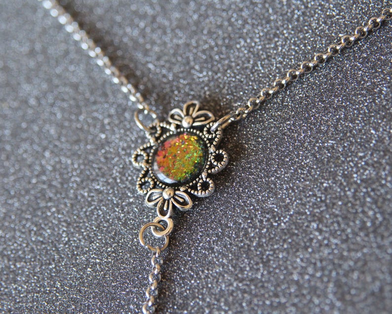 minimalistic jewelry Lariat y necklace holographic jewelry Y necklace with sparkling holographic charm glitter jewelry