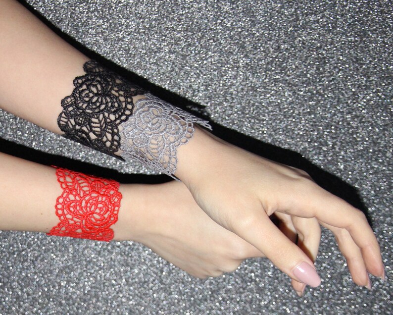 Gift for her black grey Lace bracelet cuff Choose your colour!Rose lace bracelet in red