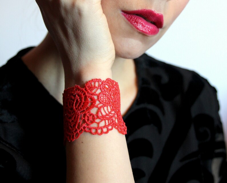 Gift for her black grey Lace bracelet cuff Choose your colour!Rose lace bracelet in red