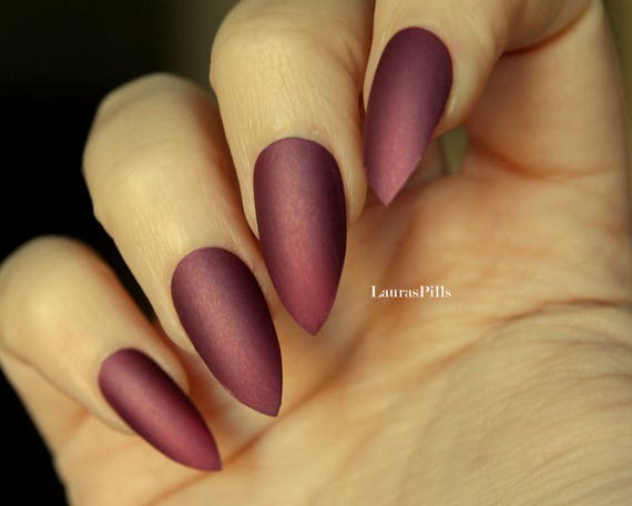 Dark Mauve Delicate Shimmer Stiletto False Nails Matte Mauve Pink Fake Nails Red Nails Burgundy Nails