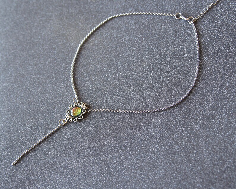minimalistic jewelry Lariat y necklace holographic jewelry Y necklace with sparkling holographic charm glitter jewelry