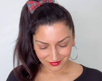 Handmade Polka Dot and Plaid Bow Hair Tie Set