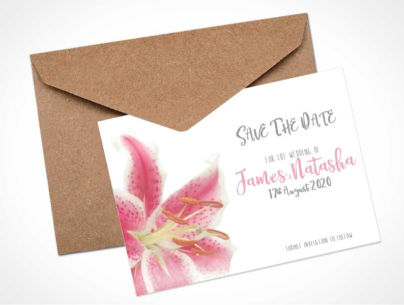 Pink Stargazer Lily Wedding Save The Date Card Magnet