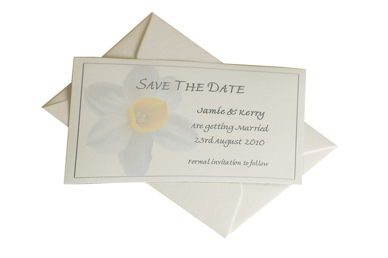 White Daffodil Wedding Save The Date Card Magnet