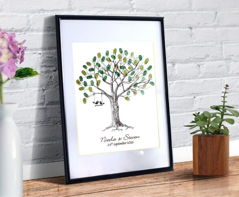 Wedding Fingerprint Tree Personalised With Love Birds 