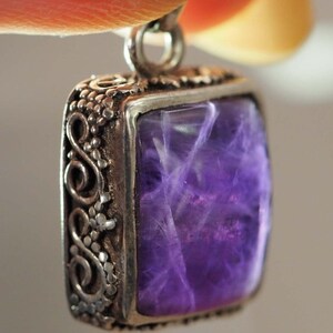 Sterling Silver Rectangular Amethyst Openwork Pendant