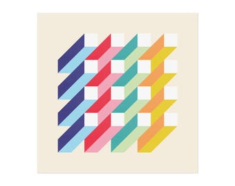 Isometrische vierkanten kunstprint, moderne wanddecoratie, oningelijste poster