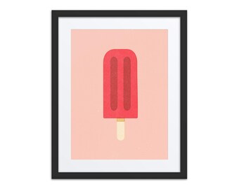Ingelijste kunstprint met frambozenlolly, moderne wanddecoratie, ingelijste poster