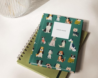 Notitieboekje met schattige honden als thema, dagboek met eigen naam, cadeaubriefpapier