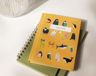 Notitieboekje met gepersonaliseerde arctische dieren, dagboek met eigen naam, cadeaubriefpapier