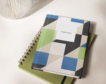 Notitieboekje met gepersonaliseerde isometrische kubussen, dagboek met eigen naam, cadeaubriefpapier
