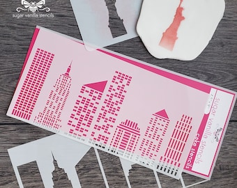New York City Skyline Cake Stencil - plus Statue of Liberty cupcake stencil. Two part stencil - NYC buildings and lights.