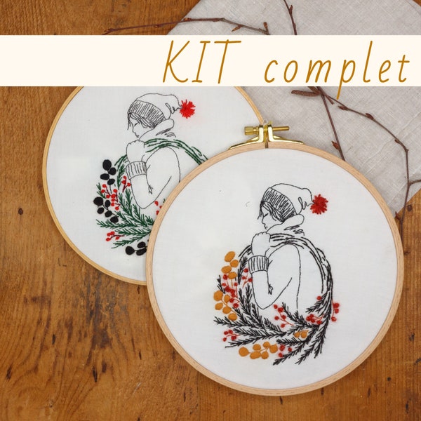 Kit de broderie moderne Noël Couronne hivernale déco hiver à faire soi-même DIY artisanat chaleureux et traditionnel