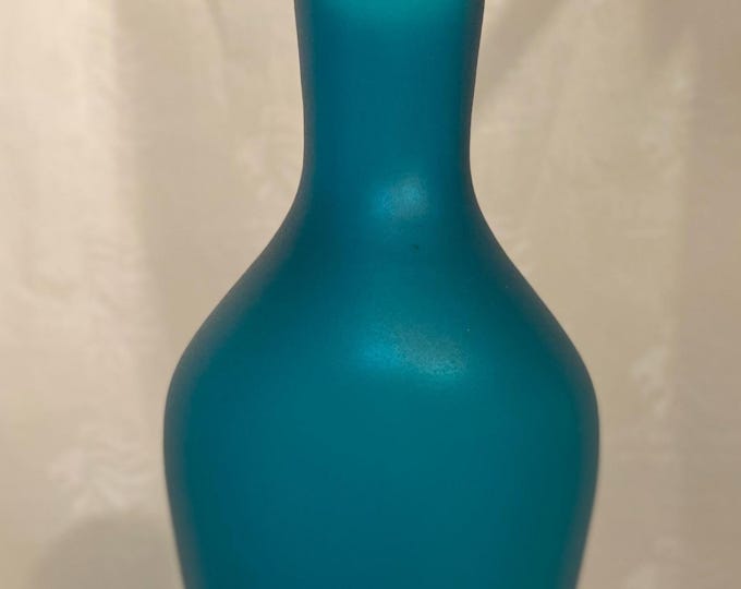 Vintage Unique Hand Blown Turquoise / Navy Blue Vase 11" / 27.5 cm Tall