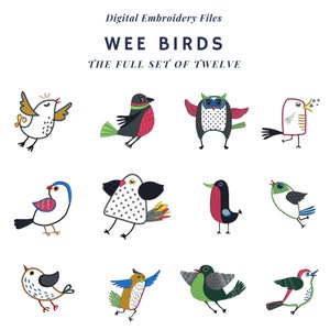 A Set of 12 Wee Birds - Embroidery Designs for machine embroidery. Available in PES, JEF, DST and more formats.