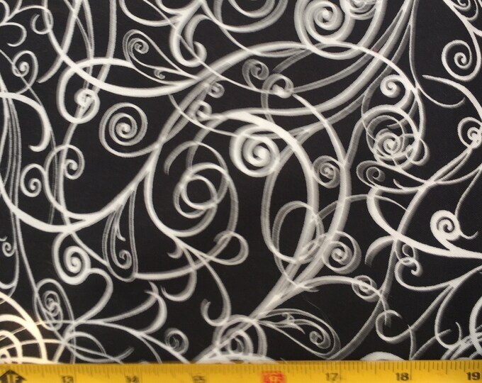 Moda Fabric - Half Moon - Black with White Swirl