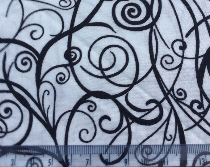 Moda Fabric - Half Moon - White with Black Swirl