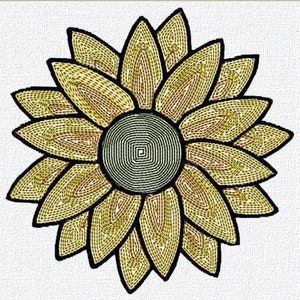Motif de broderie tournesol pour broderie machine. Disponible dans les formats PES, JEF, DST et dans d&#39;autres formats.