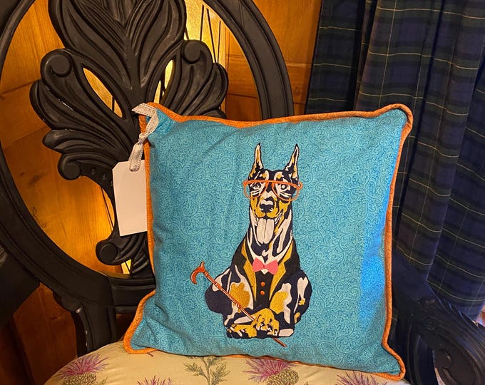 Hipster Alsatian Dog Cushion - One of a Kind Reverse High Quality Brown Crackle Moda Fabric