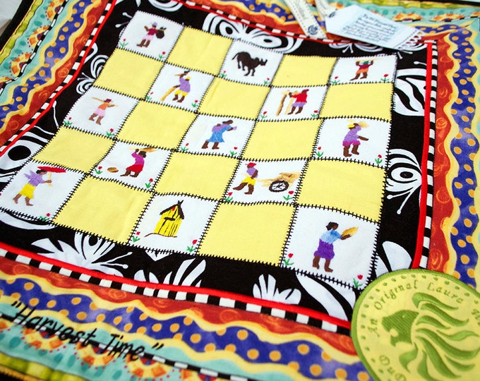 Child's Comforter No 19 Harvest Time Hand Embroidered One-of-a kind - Bed Time Snuggle