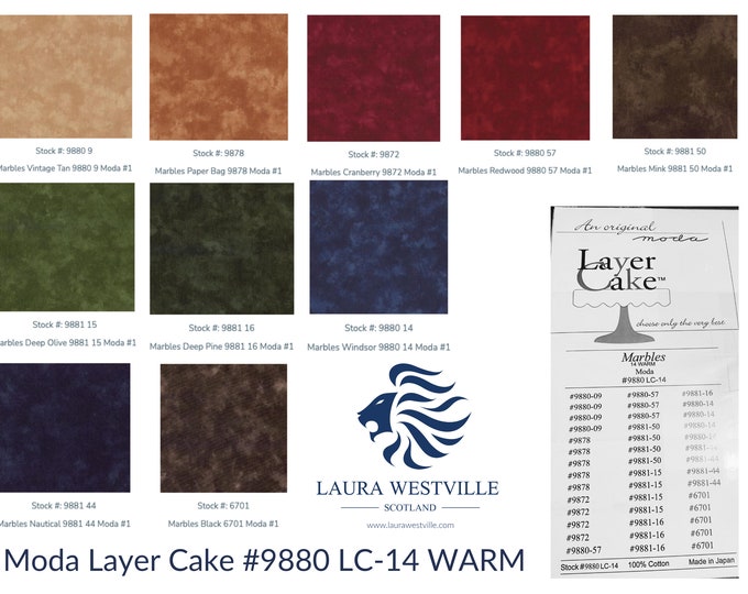 Moda Layer Cake #9880 LC-14 Marbles 14 Warm Colours 42 Piece 10" x 10" Squares -