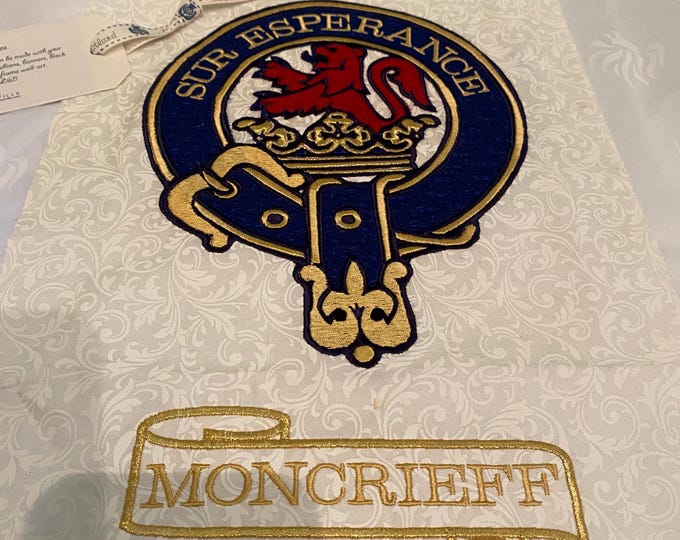 XL Moncrieff Clan Badge - "SUR ESPERANCE" - Bespoke Embroidery on 100% Cotton Muslin