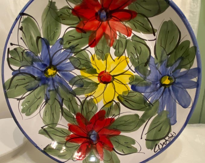 Vintage Signed Corrao Italian Palermo Ceramic Platter/Walling Hanging 14.5" Diameter