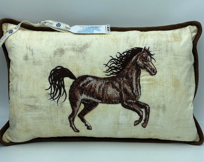 Dark Brown Beauty - Stunning Embroidered Horse Cushion - One of a Kind - High Quality Moda Fabric