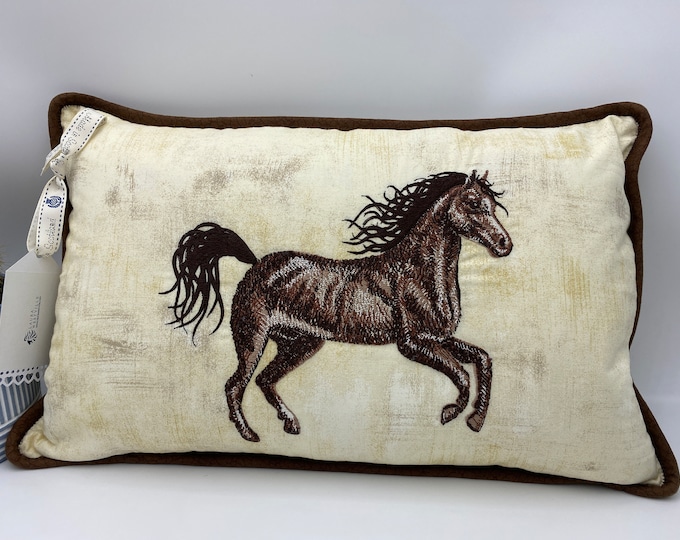 Dark Brown Beauty - Stunning Embroidered Horse Cushion - One of a Kind - High Quality Moda Fabric