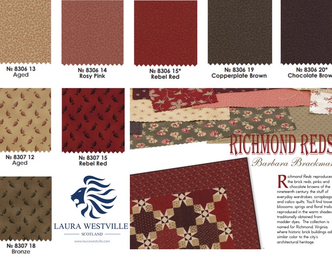 Moda Layer Cake #8300LC 42 Piece 10" x 10" Cut Fabric Squares - Richmond Reds in 19th Century Historical Colours