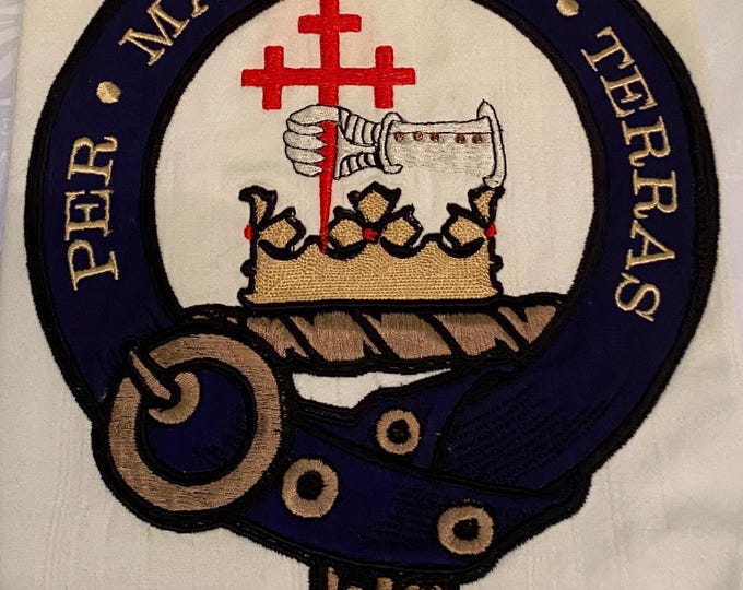 XL MacDonald Clan Badge - "Per MARE Per TERRAS" - Bespoke Embroidery on 100% Cotton