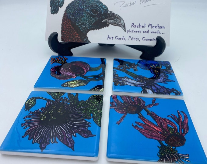 Set of 4 Beautiful Coasters by Racheal Meehan - Ceramic Art from SCOTLAND
