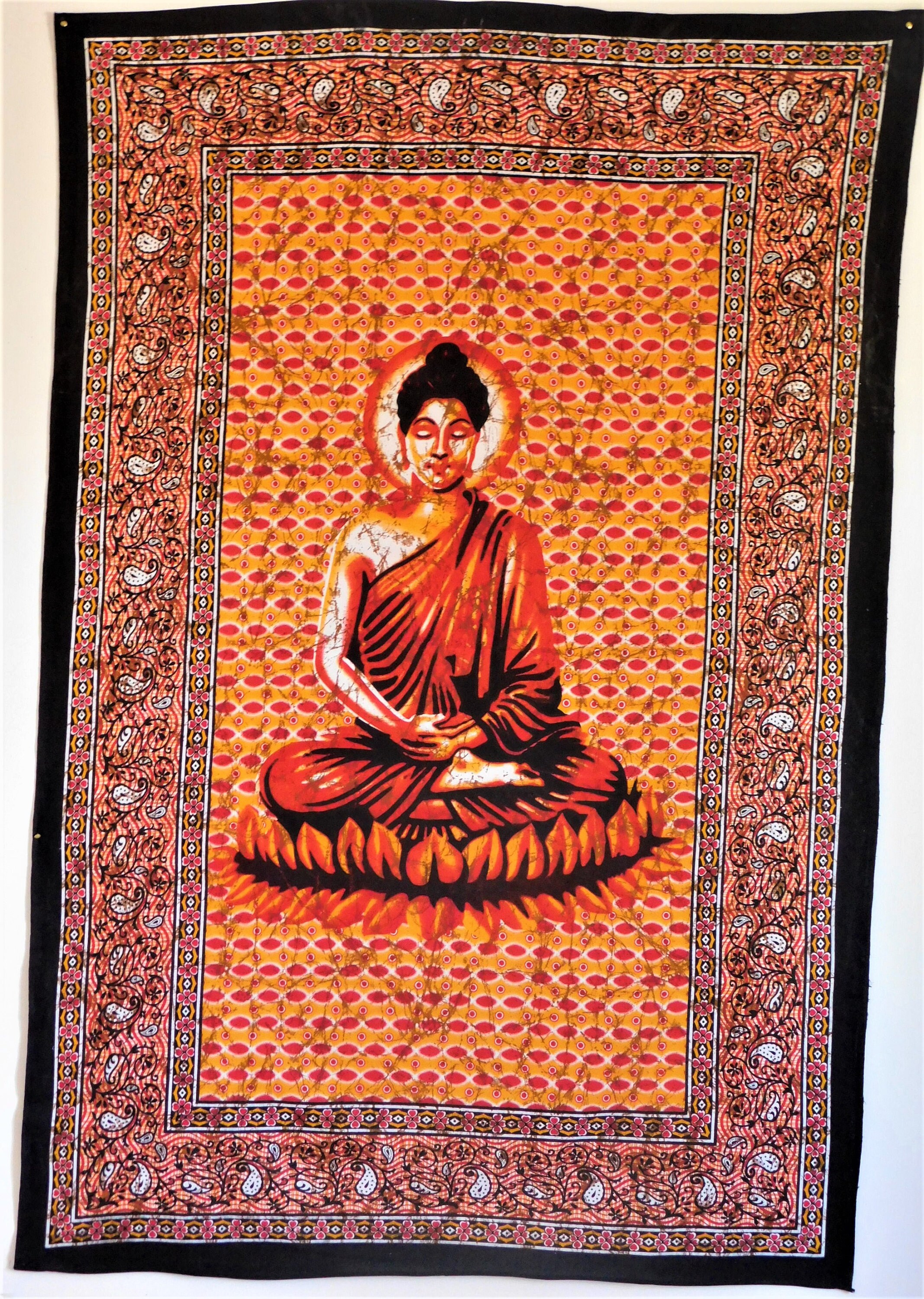 Tenture Murale Budha Orange Tie & Dye 100 % Coton