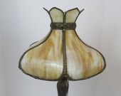 Antique 6 Petal Caramel Color Slag Glass Lamp Attributed to Miller