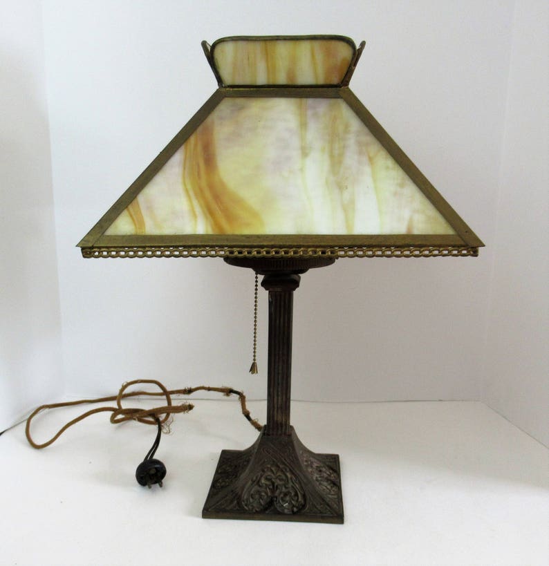 Antique Caramel Slag Glass Lamp
