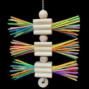 Whiskers Bird Toy | Pine Blocks & Paper Stick Medium Parrot Toy