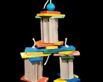 Teeter Totter Bird Toy | Bright Wood & Cardboard, Hanging Parrot Chew