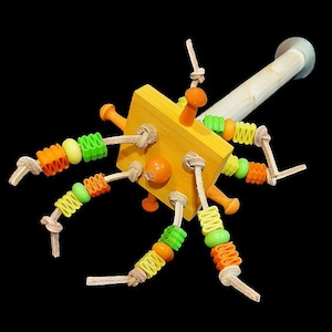 Perch and Spin Bird Perch | Parrot Play Perch with Spinning Wood Block and Beads | Cockatiels, Caiques, Quakers, Senegals, Conures