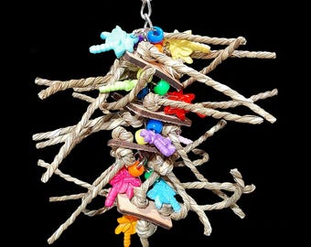 Prickles Bird Toy | Seagrass & Leather Small Parrot Toy for Conures, Cockatiels, Budgies