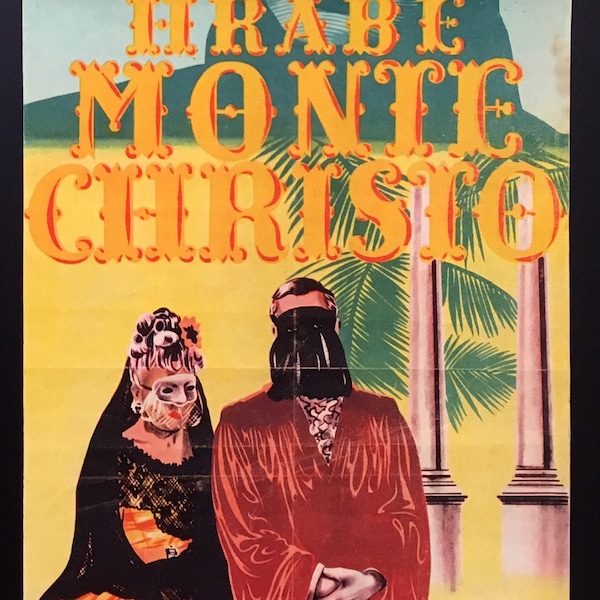 1943 The Count of Monte Cristo Film by Robert Vernay Alexander Dumas Cinema Theatre Poster Czechoslovakia Pierre Richard-Willm Michèle Alfa