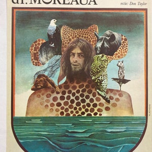 Isla del Dr. Moreau Vintage cartel de película original de los años 70, H.G. Wells Burt Lancaster Michael York collage, Cine Cine Checoslovaquia Animales