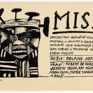 De Mission Cinema Mini Poster uit Tsjechoslowakije, Tsjechisch, jaren 80, Robert de Niro, Jeremy Irons