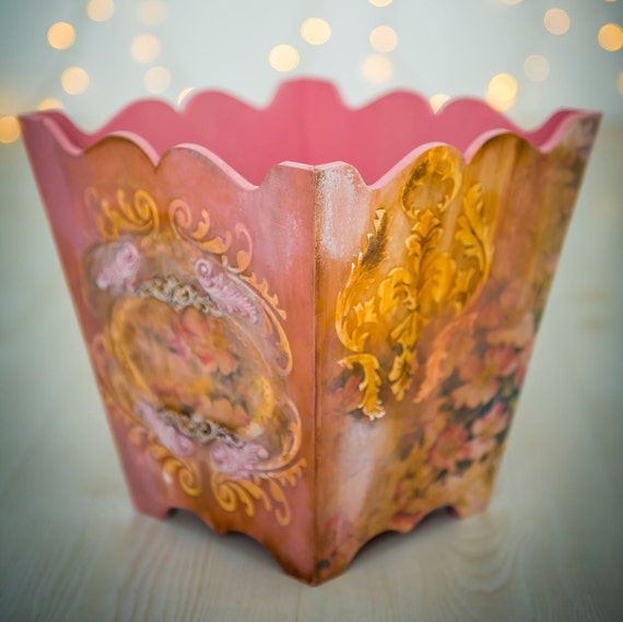 Trash Can Trash Bin Shabby Chic Bedroom Paper Bin Bathroom Vanity Bin Cosmetic Container Basket Bin Decorative Container Ready To Ship