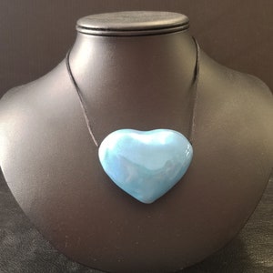 Teal Blue Heart Necklace: Hand-Shaped Polymer Clay Pendant