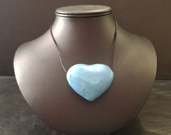 Teal Blue Heart Necklace: Hand-Shaped Polymer Clay Pendant
