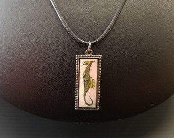 DRAGON Pendant Necklace 17th Century Kircher-inspired dragon cabochon on 17" waxed cord