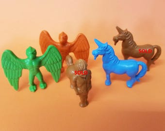 Diener Unicorn Centaur Harpy Rubber Eraser Figures Mythical Creatures Mythological Vintage from 1980s