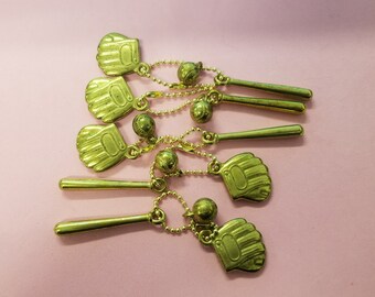 Vintage Baseball Charms: Gold-Tone Bat, Ball, Glove Set of 5