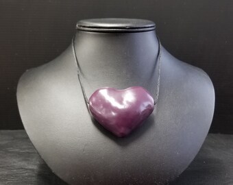 Big Purple Heart Pendant Necklace: Hand-Shaped Polymer Clay